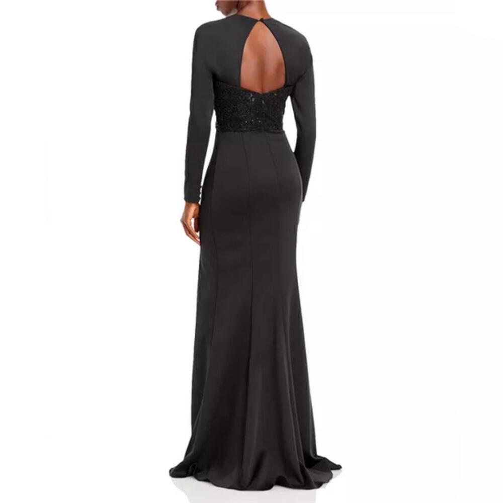 Amsale Sequined Beaded Bodice Gown, Stretch Crepe, Black, NWT, Size 10